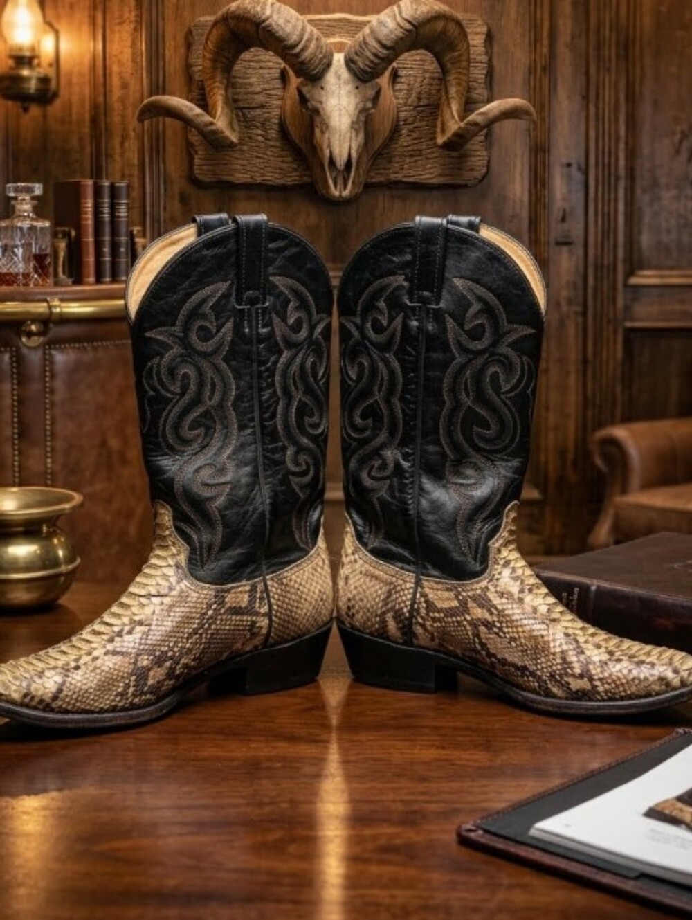 Tony Lama - Vintage Genuine Python Snakeskin Leather Embroidered Cowboy Boots